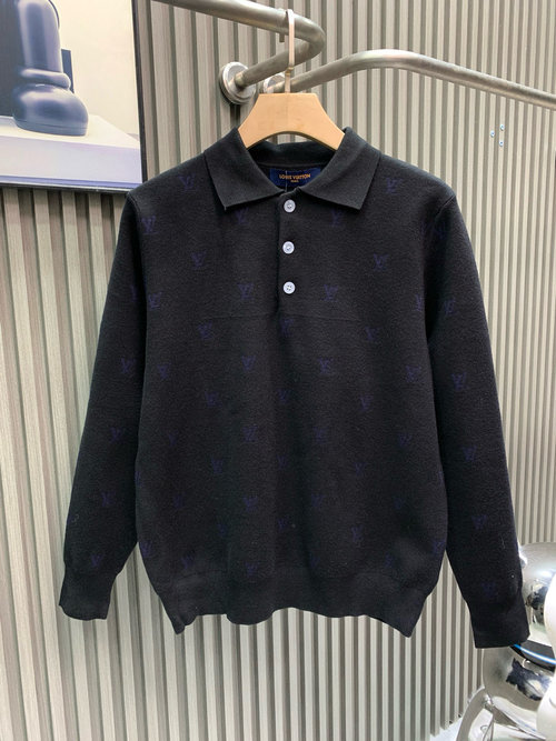 Louis Vuitton Monogram Jacquard Wool Polo Shirt of High Cost