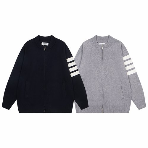 Thom Browne Four-Stripe Knit Double-Zipper Coat, Soft & Durable