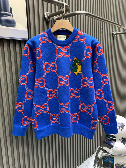 Gucci Stylish Old Flower Pattern Sweater with Cartoon Dinosaur