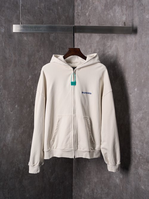 Balenciaga Blue Letter Embroidery Zip Hoodie