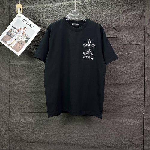 Chrome Hearts Embroidered Cross and Sanskrit Couple T-Shirt