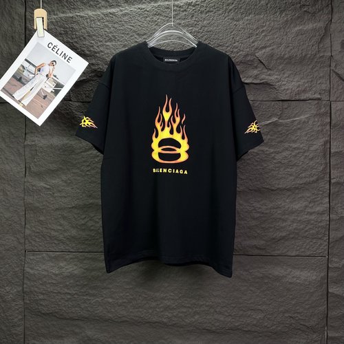 Balenciaga  Short Sleeve T-Shirt with Flame Letter Logo