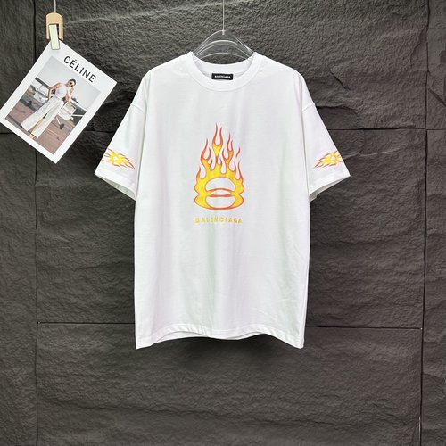 Balenciaga  Short Sleeve T-Shirt with Flame Letter Logo