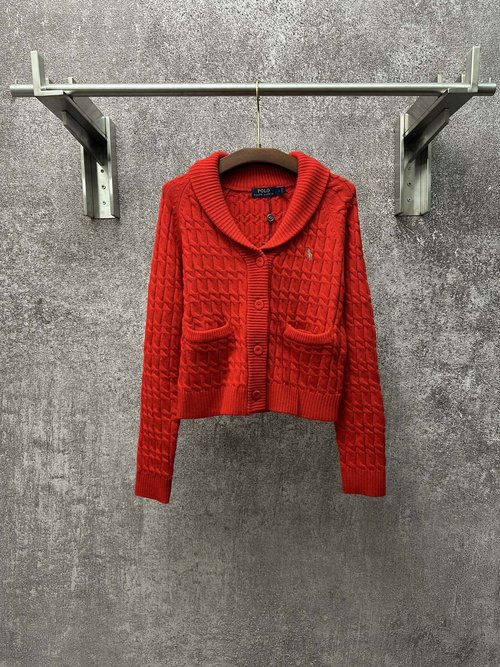 Polo Ralph Lauren Red Twisted Knit Cardigan