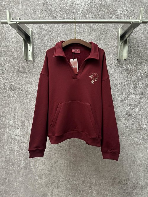 Gucci GG Embroidered Polo Collar Sweatshirt