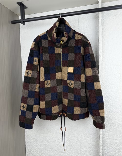 Louis Vuitton Colorful Checker Fleece Jacquard Coat