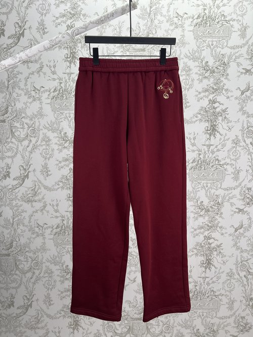 Gucci Red Embroidered Trousers with Zodiac Design