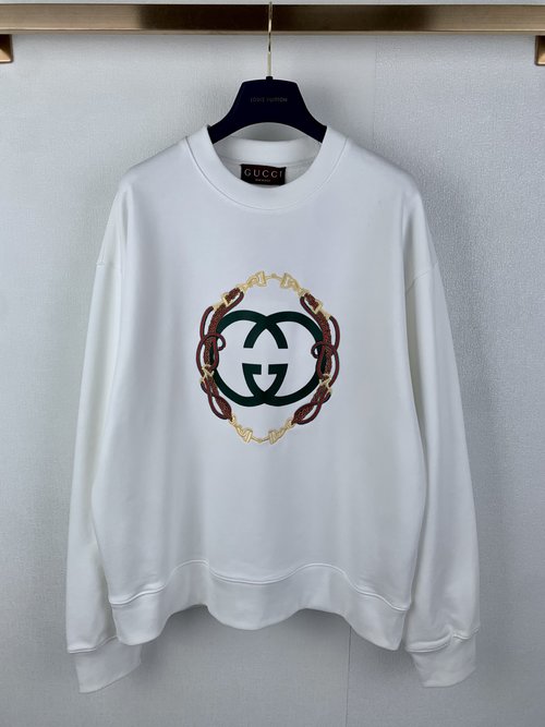 Gucci Embroidered Knit Cotton Long Sleeve Sweatshirt
