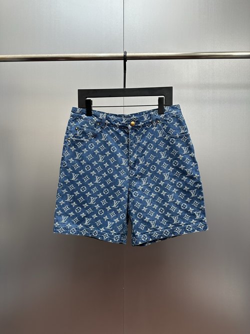 Louis Vuitton Denim Shorts with All-Over Print, Comfortable for Daily Wear