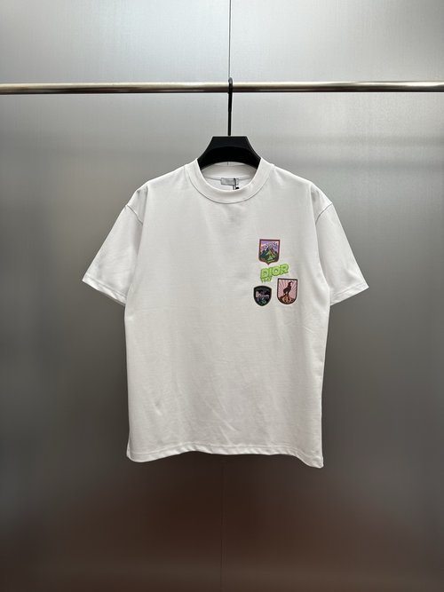 Dior White T-Shirt with Badge Embroidery, Comfortable for Long-Term Wear