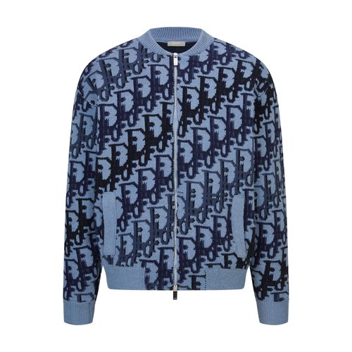 Dior Multicolor Jacquard Knit Zipper Jacket in Blue