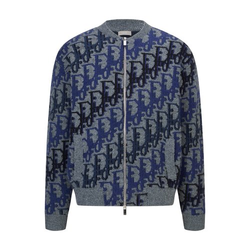 Dior Multicolor Jacquard Knit Zipper Jacket in Grey