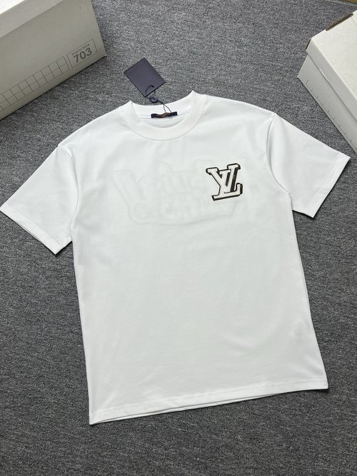 Louis Vuitton Black and White Short Sleeve T-Shirt, 300g Fabric
