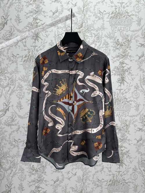 Louis Vuitton Silk Shirt with Luxurious LV Emblem Pattern
