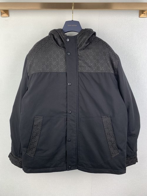 Gucci Black Cotton Checked Padded Jacket