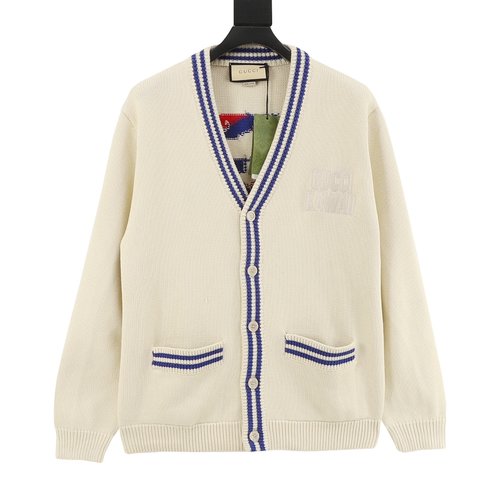 Gucci Ivory Knit Cardigan with Cat Pattern on Back