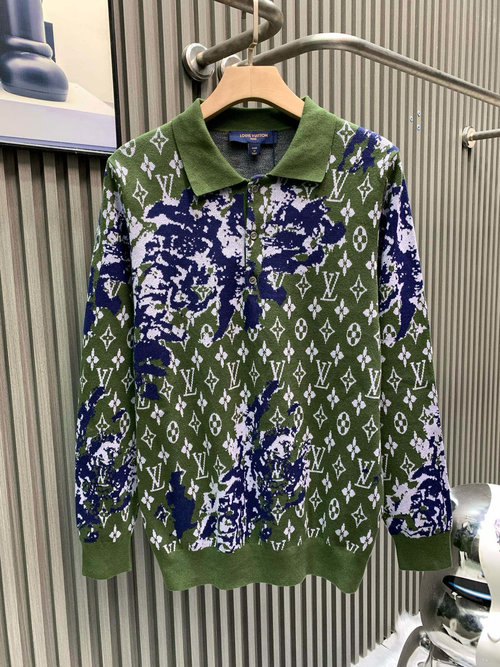 Louis Vuitton Polo Collar Knit Shirt with Unique Embroidered Patterns