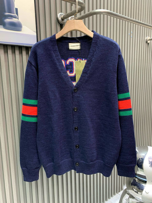 Gucci Retro College Style Knitted Cardigan with Logo