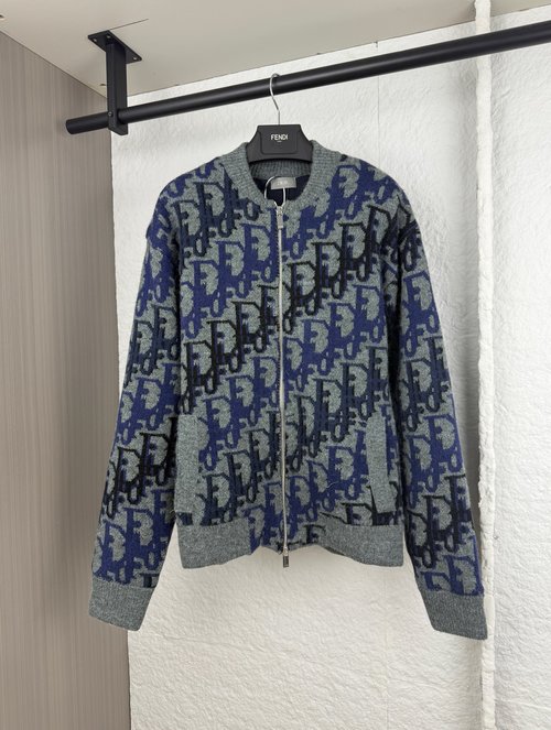 Dior Oblique Jacquard Zipper Knitwear