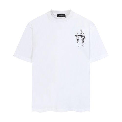 Chrome Hearts Custom Fabric Round Neck T-Shirt with Cross Patchwork