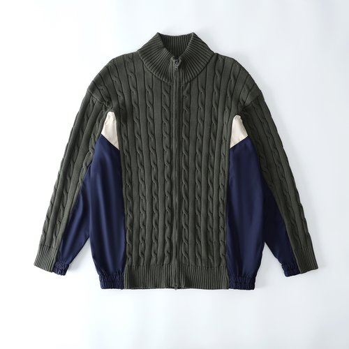 Balenciaga Military Green Knit Jacket with Sleeve Patchwork