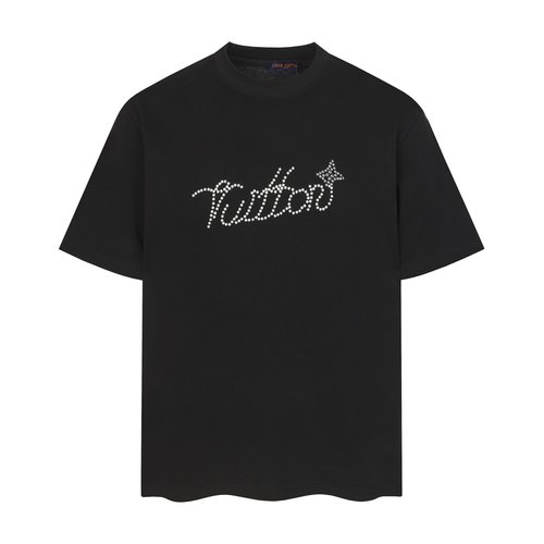 Louis Vuitton Round Neck T-shirt with Custom Fabric and Beaded Logo