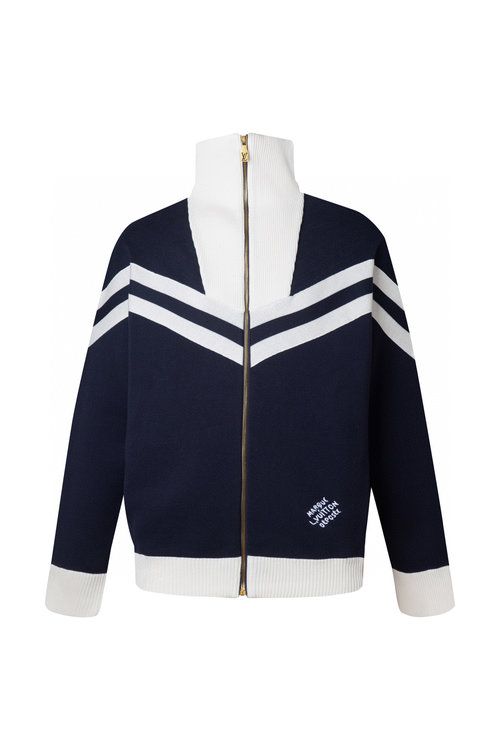 Louis Vuitton Blue&White Wool Blended Collar Sweater Coat