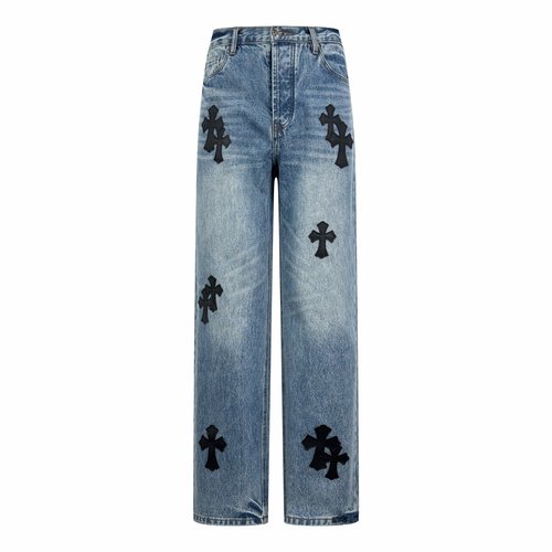 Chrome Hearts Custom Cross-Embellished Denim Jeans with Vintage Luxury Appeal