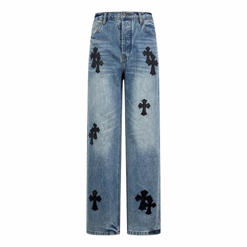 Chrome Hearts Distressed Cross Patch Cowboy Jeans