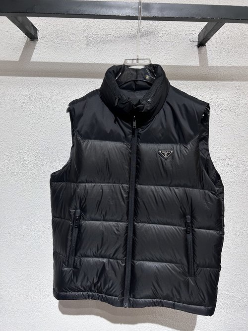 Prada Stand Collar Down Vest with Hidden Hat Design