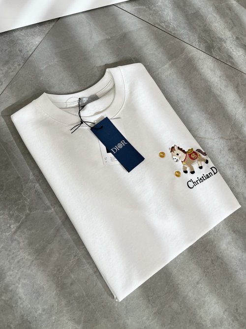 Dior Solid-Color Cotton Short-Sleeved T-Shirt with Embroidered Logo