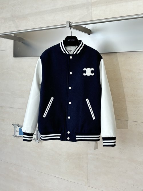 Celine Embroidered Patch Baseball Jacket