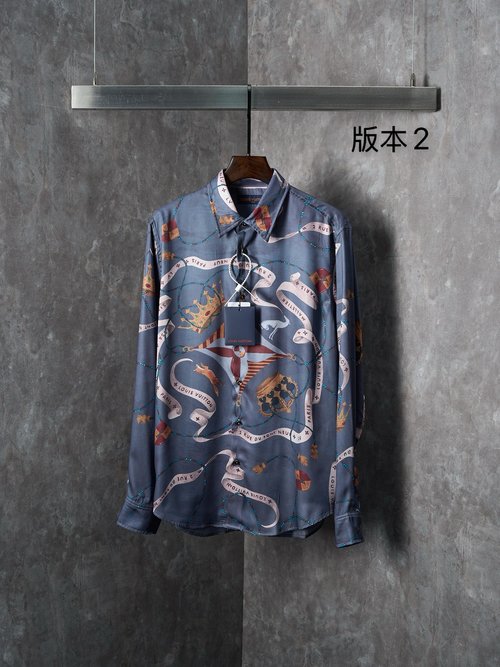 Louis Vuitton Silk Collared Shirt with Crown Print