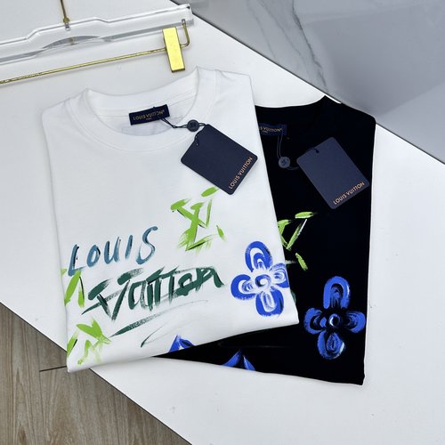 Louis Vuitton Logo - Printed Short Sleeve with Fashionable Collision