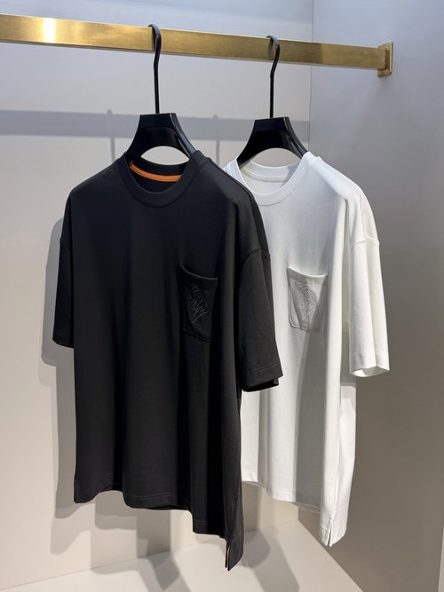 Hermes Oversized Pocket Horsehead Embroidery Round Neck T-Shirt