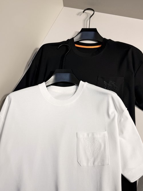 Hermes Oversized Pocket Horsehead Embroidery Round Neck T-Shirt
