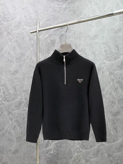 Prada Classic Wool Half-Zip Collared Sweater