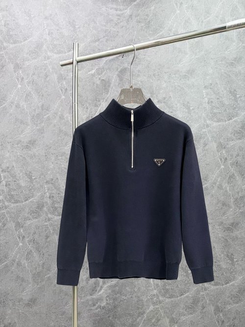 Prada Classic Wool Half-Zip Collared Sweater