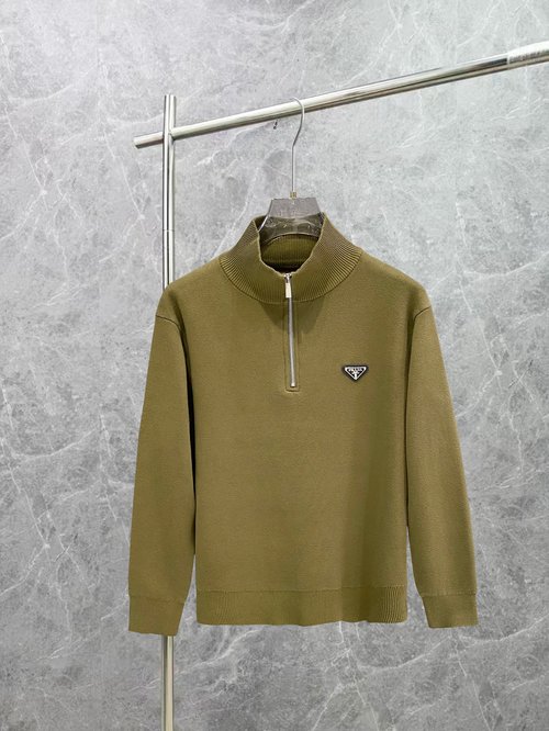 Prada Classic Wool Half-Zip Collared Sweater