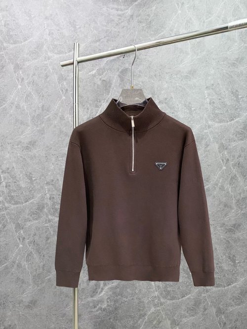 Prada Classic Wool Half-Zip Collared Sweater
