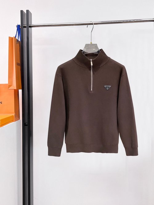 Prada Woolen Half-Zip Sweater with Triangle Logo