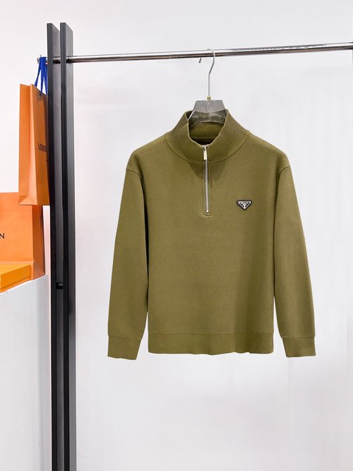 Prada Woolen Half-Zip Sweater with Triangle Logo