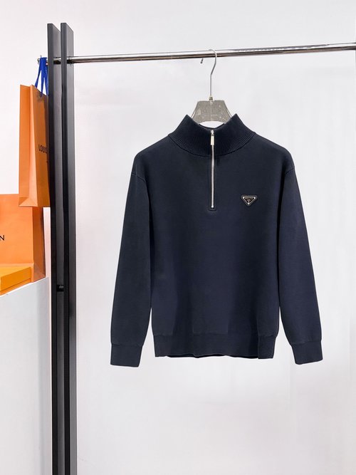 Prada Woolen Half-Zip Sweater with Triangle Logo