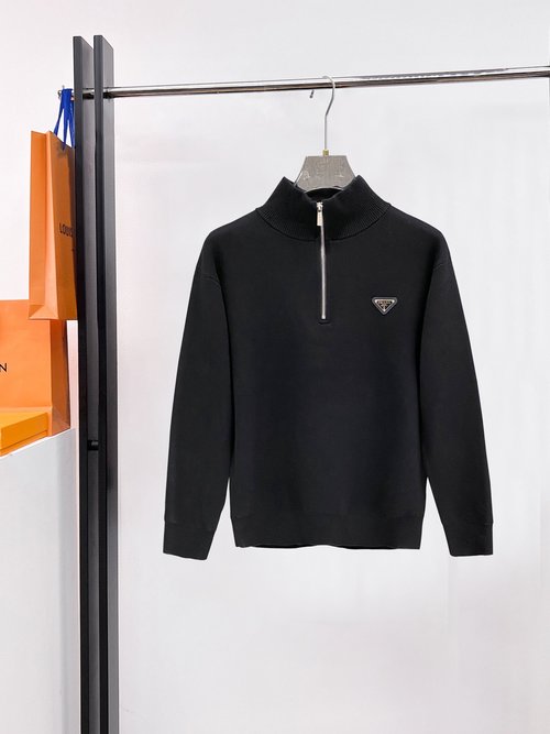 Prada Classic Wool Blend Half-Zip Collar Sweater