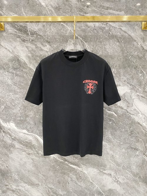 Chrome Hearts Embroidered Logo Short Sleeve T-Shirt with Abrasion