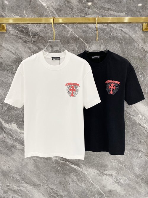 Chrome Hearts Embroidered Logo Short Sleeve T-Shirt with Abrasion