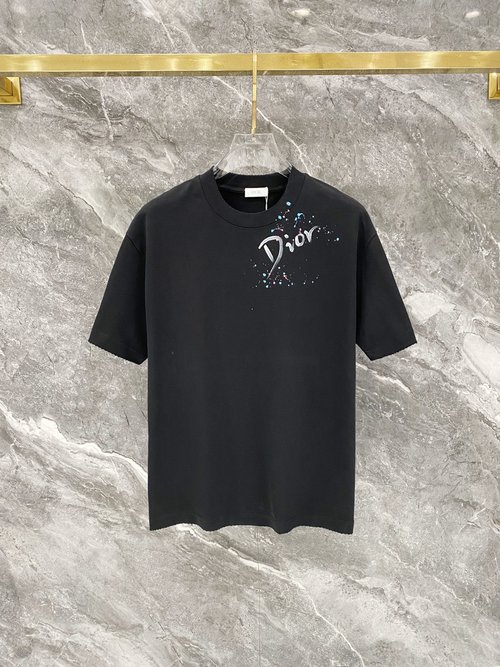 Dior Hand-Drawn Logo Short Sleeve T-Shirt with Abrasion