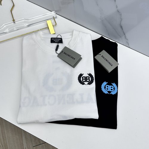 Balenciaga Embroidered Logo Short Sleeve T-shirt, Dual-yarn Cotton