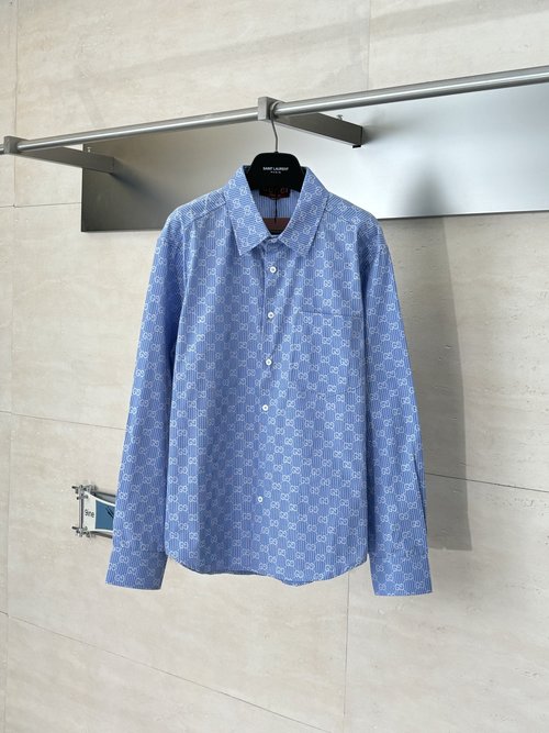 Gucci Double G Jacquard Cotton Long Sleeve Shirt