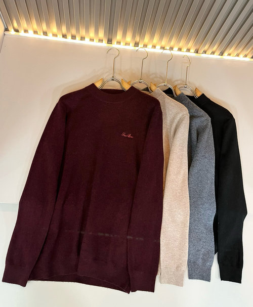 Loro Piana Knit Wool Sweater with Logo Embroidery